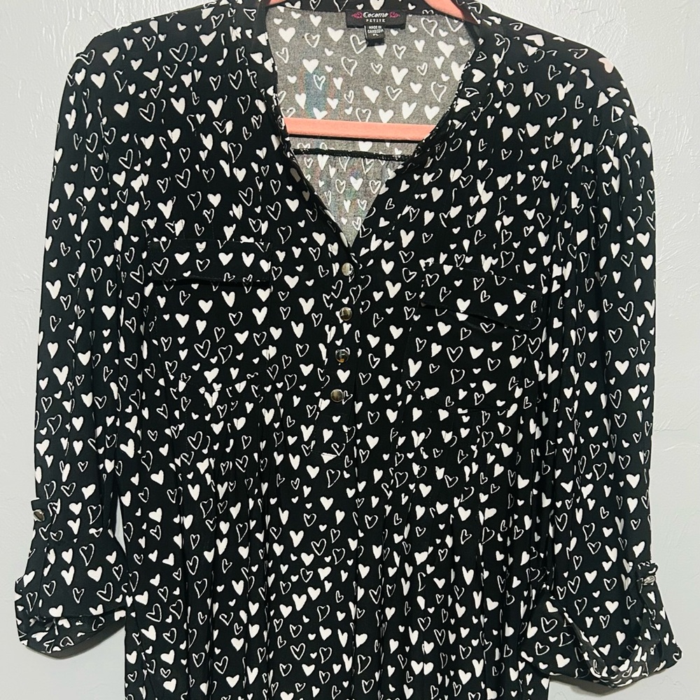 Cocomo Black and White Buttoned Blouse with Mandarin Collar